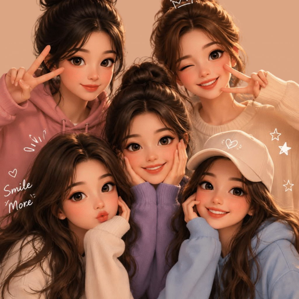5 Friends Group DP Girl Cartoon